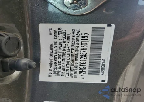 2007 Honda Civic Ex z USA, uszkodzony, nr VIN 2HGFG12857H501195